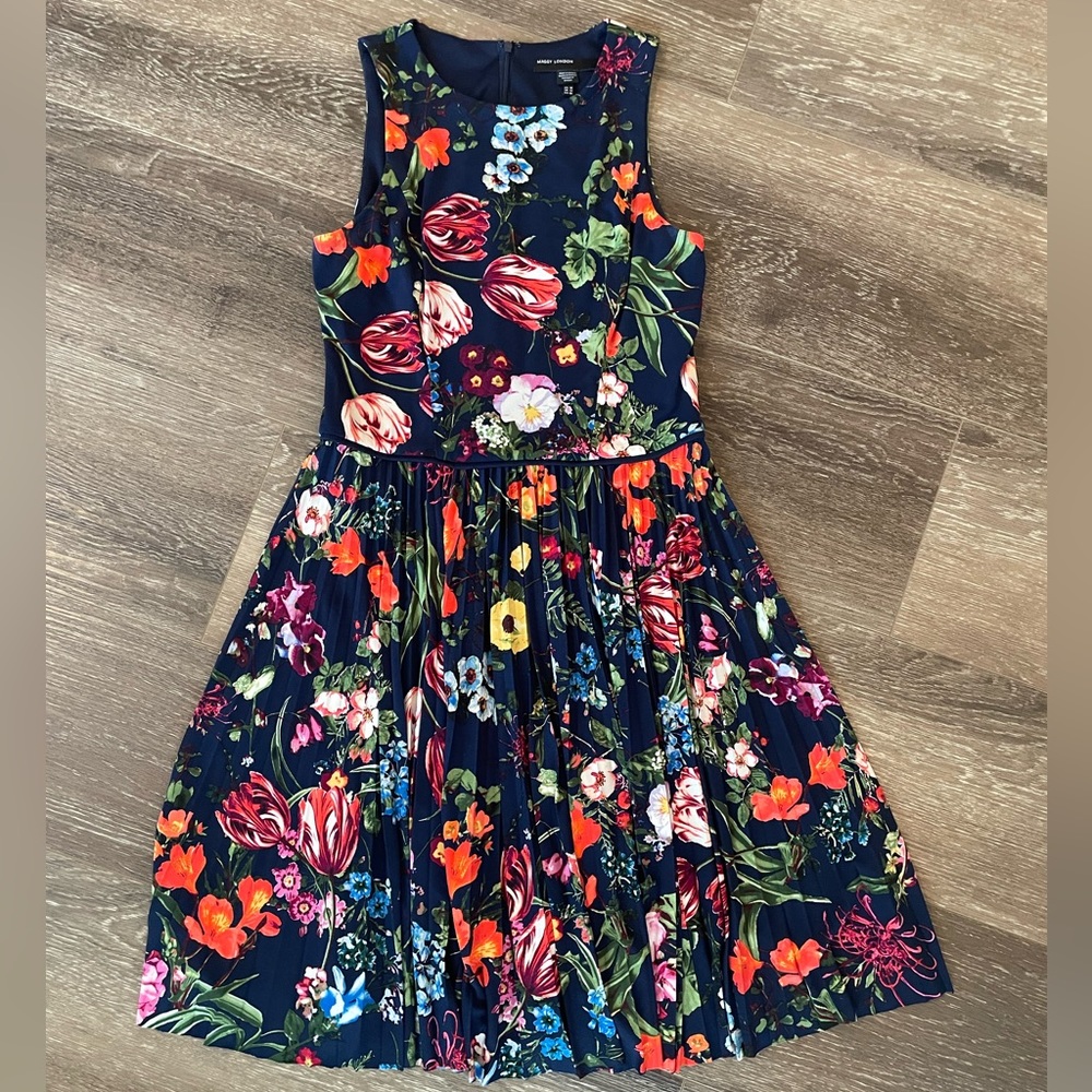 Maggy London navy floral a-line dress Sz 10